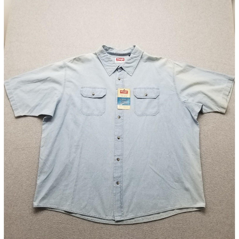 Wrangler Shirt Mens 3XL Blue Button‎ Up Short Sleeve Pockets Relaxed Fit